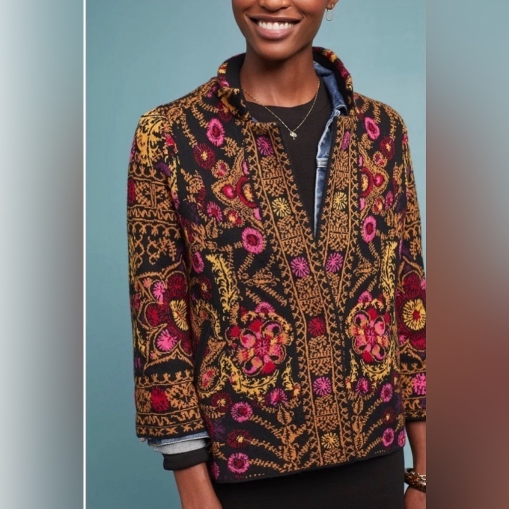 Anthropologie Moth Brand Payton Sweater Jacket Jacquard Paisley XS NWT